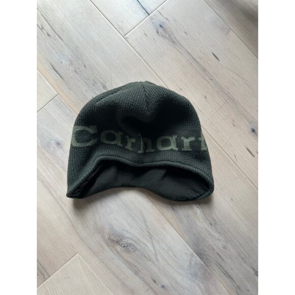 Carhartt Sherpa Lined Beanie Green Knit Covers ears Winter Outdoor - Picture 5 of 6